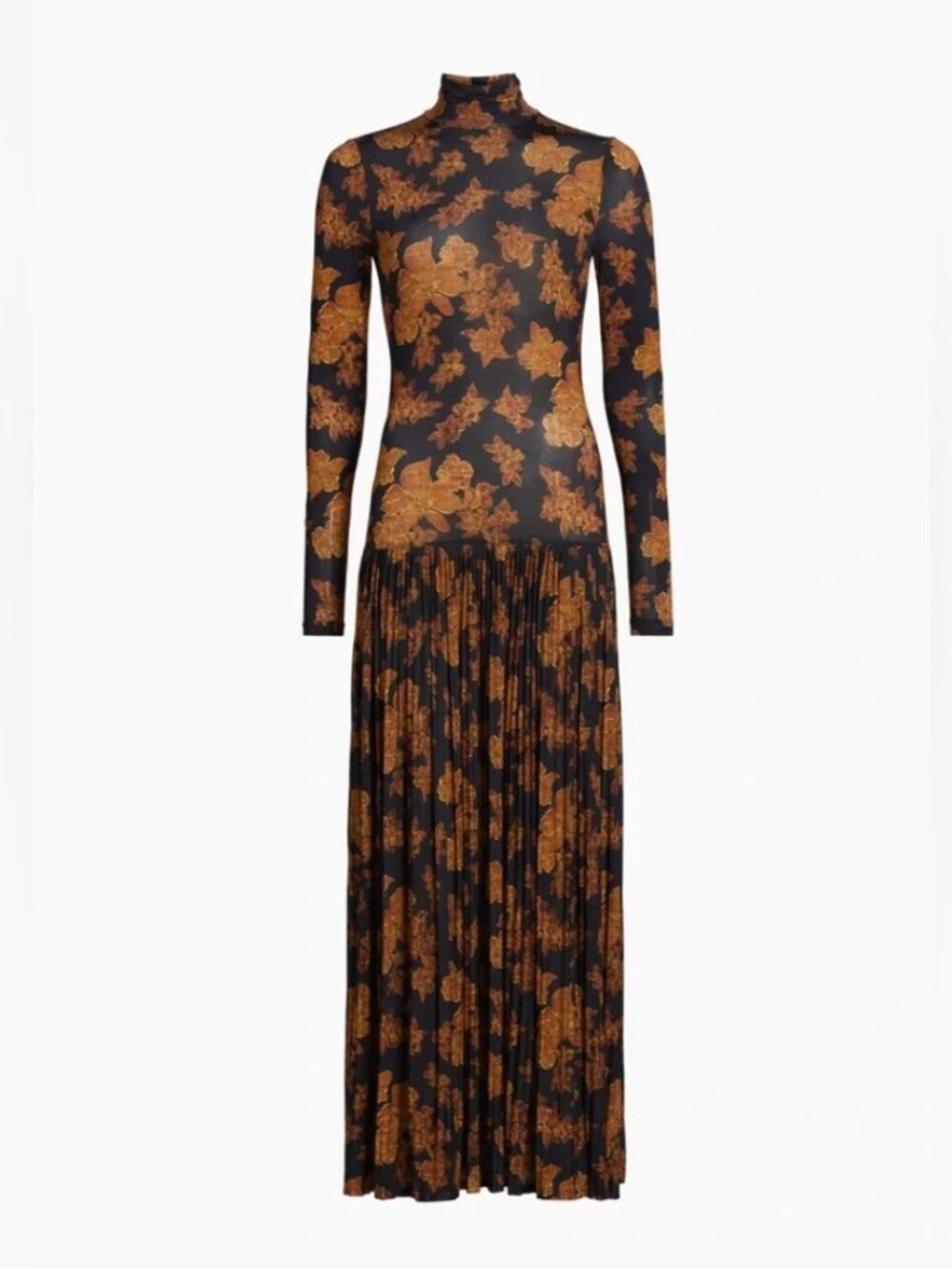 ULLA Johnson Amaya Pleated Floral Print Long Sleeve Maxi Dress Black Small $590